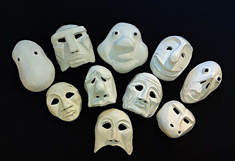 Full-face white mime masks - set of 10 from Classical Masks4Schools