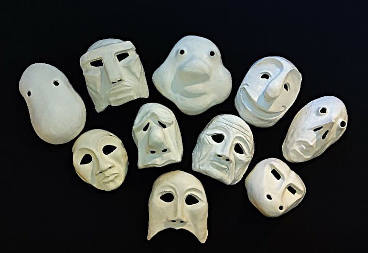 Full-face white mime masks - set of 10 from Classical Masks4Schools
