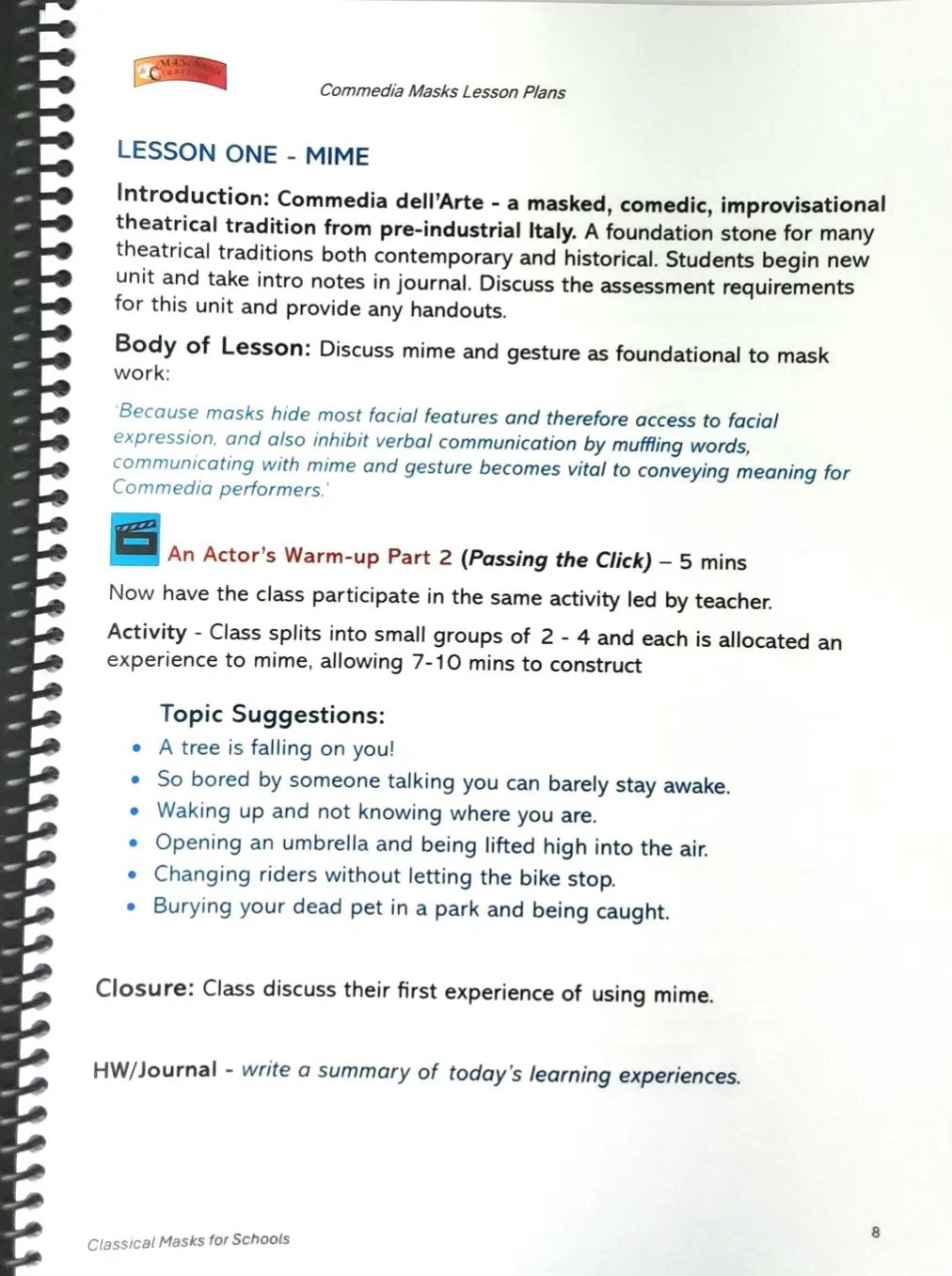 Commedia Masks Lesson Plans - Classical Masks4Schools