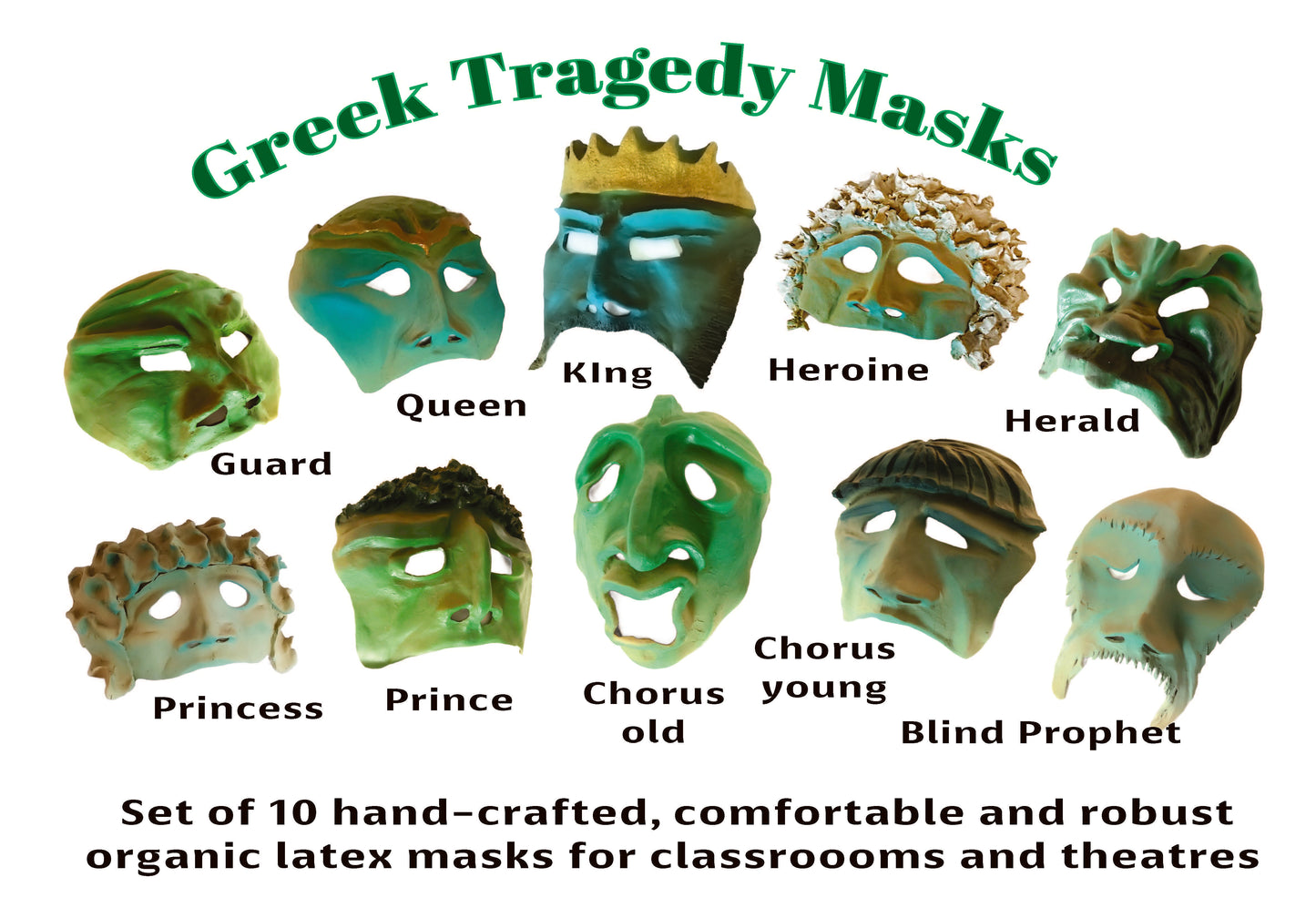 Greek Tragedy Masks Set of 10 - Classical Masks4Schools